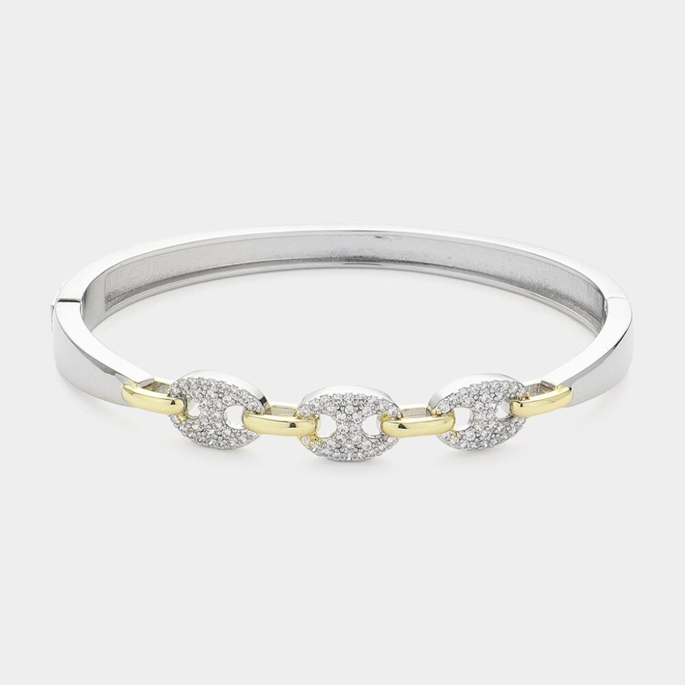 CZ Pave Triple Mariner Link Hinged Bracelet